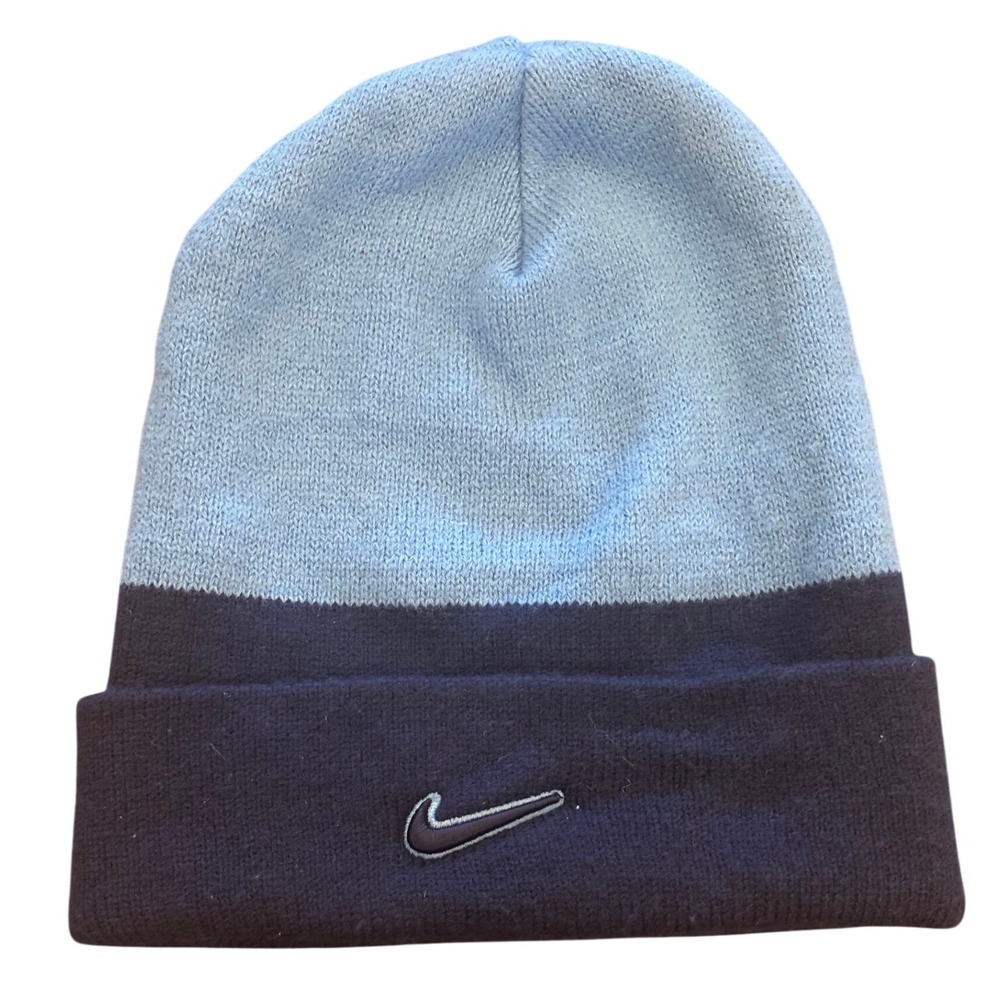 Nike Cuffed Beanie Hat Blue Navy Colorblock Embroidered Swoosh Logo F1-HPL